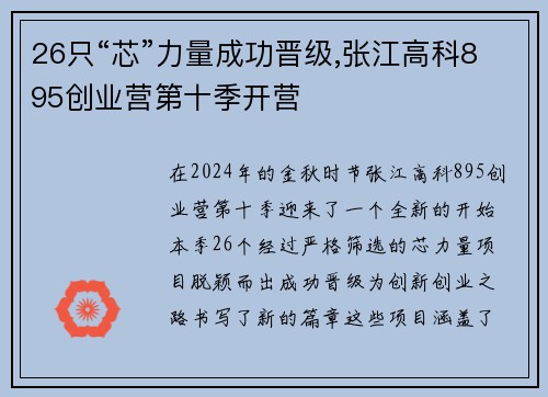26只“芯”力量成功晋级,张江高科895创业营第十季开营