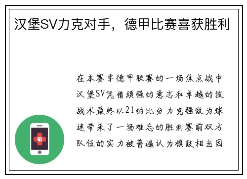 汉堡SV力克对手，德甲比赛喜获胜利