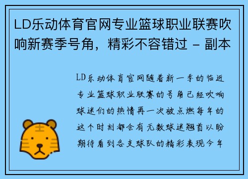 LD乐动体育官网专业篮球职业联赛吹响新赛季号角，精彩不容错过 - 副本