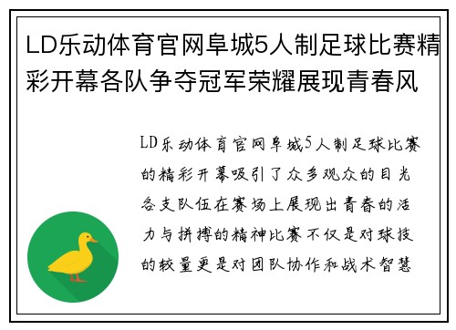 LD乐动体育官网阜城5人制足球比赛精彩开幕各队争夺冠军荣耀展现青春风采