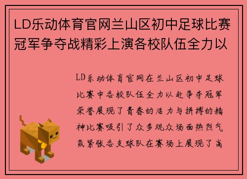 LD乐动体育官网兰山区初中足球比赛冠军争夺战精彩上演各校队伍全力以赴争夺荣誉