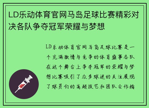 LD乐动体育官网马岛足球比赛精彩对决各队争夺冠军荣耀与梦想