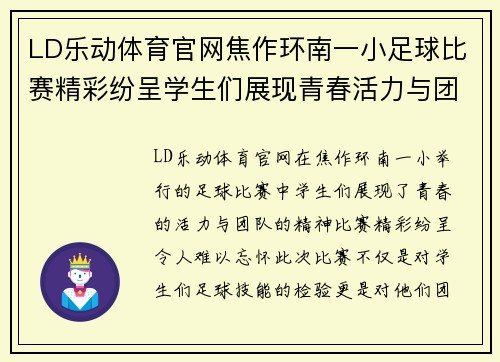 LD乐动体育官网焦作环南一小足球比赛精彩纷呈学生们展现青春活力与团队精神