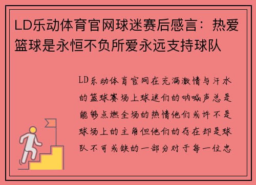 LD乐动体育官网球迷赛后感言：热爱篮球是永恒不负所爱永远支持球队