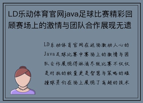 LD乐动体育官网java足球比赛精彩回顾赛场上的激情与团队合作展现无遗