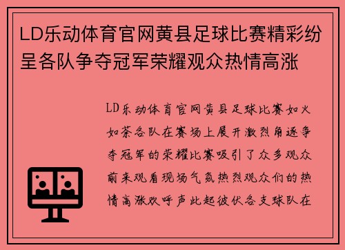 LD乐动体育官网黄县足球比赛精彩纷呈各队争夺冠军荣耀观众热情高涨